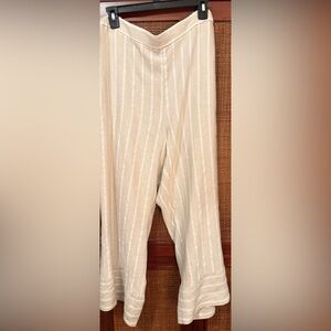 LOFT Tan & Cream Linen Blend Striped Wide-leg Palazzo Pants